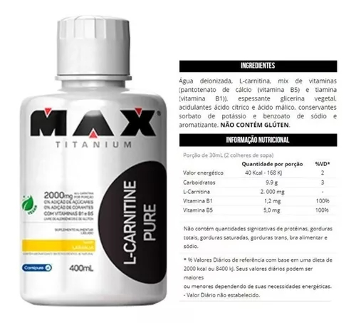 L Carnitina Pure 400ml Max Titanium Araki Suplementos Atacado