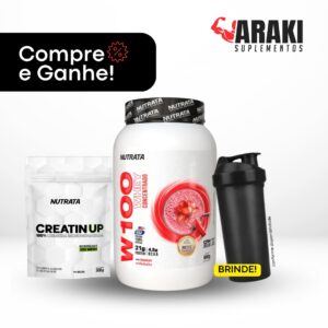 Compre e Ganhe! Whey Protein W100 900g Pote + Creatina Up 300g Refil 100% Pura  + Coq de Brinde