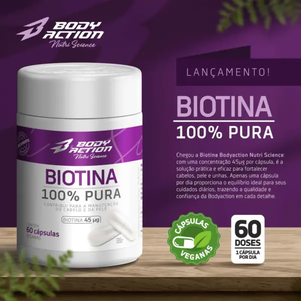 BIOTINA (60 CáPSULAS) Cabelo / Pele / Unhas - BODY ACTION - Imagem 3