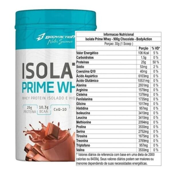 Isolate prime whey 900g ZERO LACTOSE (Proteína Isolada, Baixo Carbo) - Body Action - Imagem 3