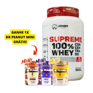 Supreme 100% Whey Concentrado 900g Pote (3g creatina por dose) Venom Labs + **DR. PEANUT 250g BRINDE**