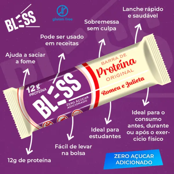 BLESS Caixa com 12 UNID. de 40g (12g de Proteína por barra) ZERO AÇÚCAR *Mesma da Growth* - Imagem 7