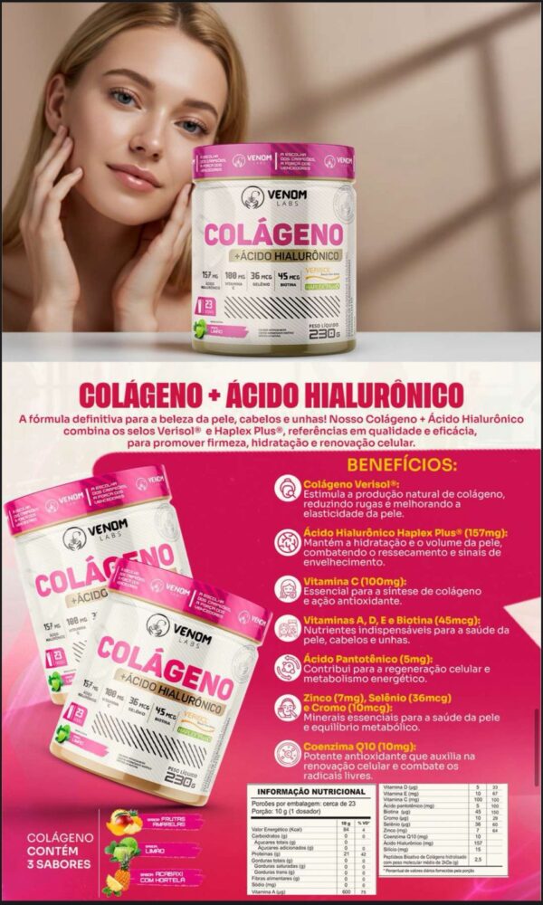 Colágeno Hidrolisado + Ácido Hialurônico 230g ( selos de pureza Verisol + Haplex) VENOM LABS - Imagem 4