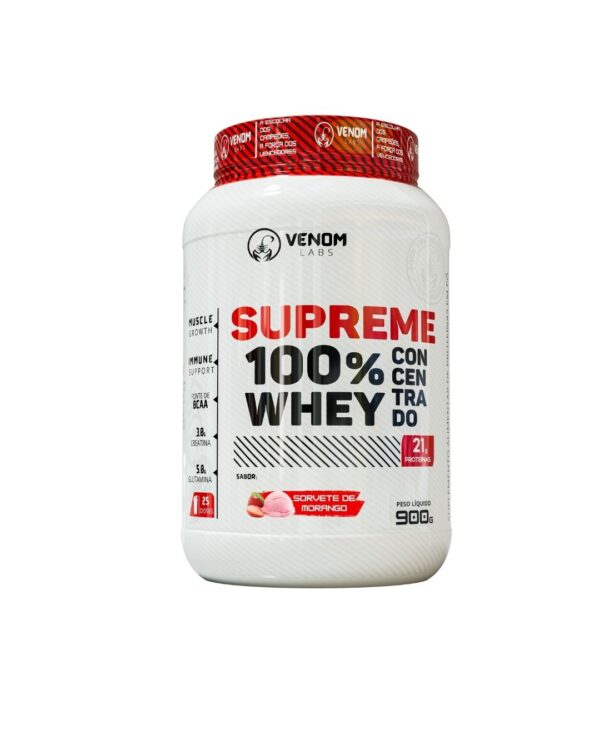 Supreme 100% Whey Concentrado 900g Pote (3g creatina por dose) Venom Labs + **CREATINA 100G MAX TITANIUM BRINDE** - Imagem 6