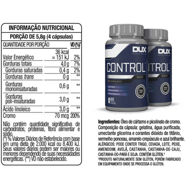 Control Night (termogênico norturno) 60 Cápsulas - Dux Nutrition - Imagem 2
