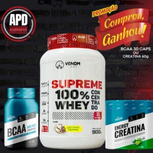 Supreme 100% Whey Concentrado 900g Pote (3g creatina por dose) Venom Labs + **BRINDE**