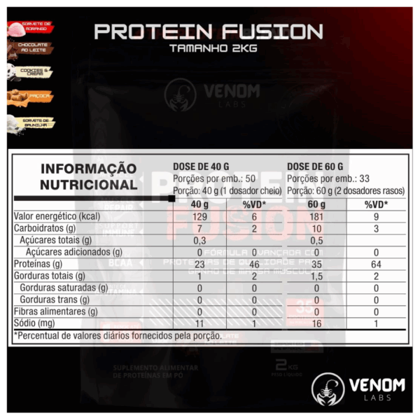 Protein Fusion 1kg (35g proteínas) Venom Labs - Imagem 3