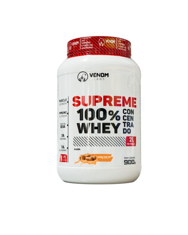 Supreme 100% Whey Concentrado 900g Pote (3g creatina por dose) Venom Labs + **CREATINA 100G MAX TITANIUM BRINDE** - Imagem 10