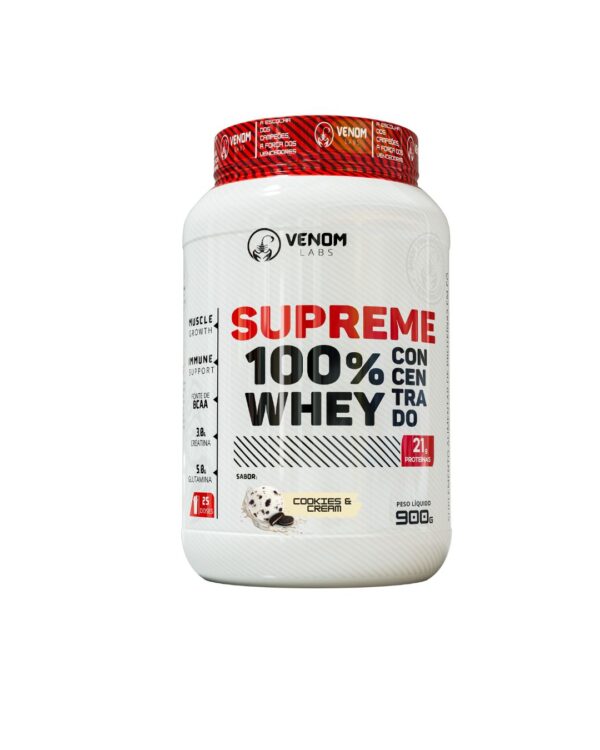 Supreme 100% Whey Concentrado 900g Pote (3g creatina por dose) Venom Labs + **CREATINA 100G MAX TITANIUM BRINDE** - Imagem 11