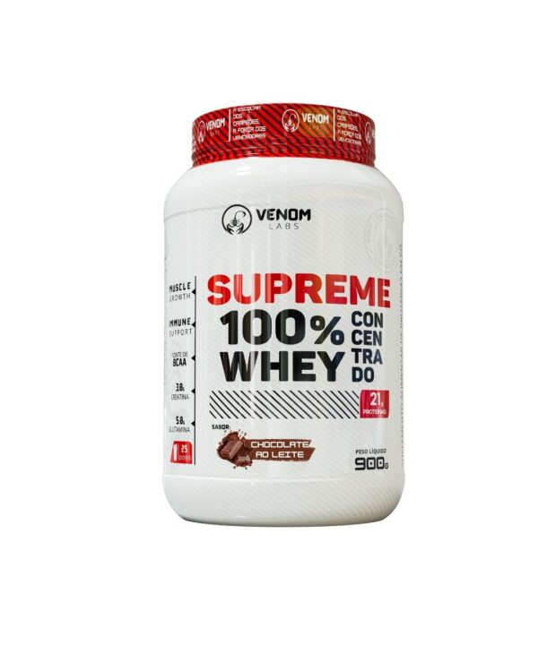 Supreme 100% Whey Concentrado 900g Pote (3g creatina por dose) Venom Labs + **CREATINA 100G MAX TITANIUM BRINDE** - Imagem 5