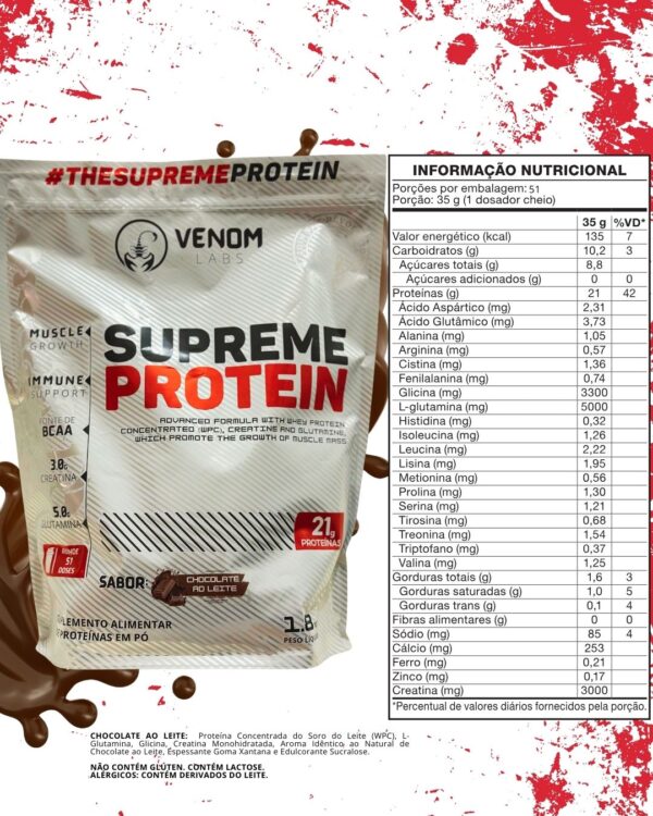 Supreme Whey 100% Concentrado Protein 1,8 Kg Refil (rendimento 51 doses & 3g creatina) Venom Labs + **DR. PEANUT 250g BR - Imagem 6
