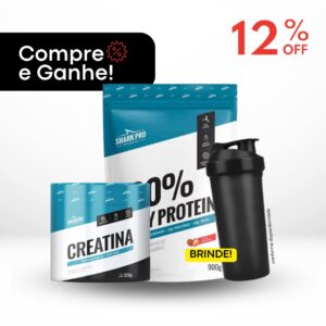 Compre 100% Whey Protein 900g + Creatina 300g - Shark Pro / Ganhe 1 coqueteleira