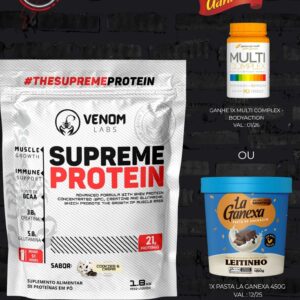Supreme Whey 100% Concentrado Protein 1,8 Kg Refil (rendimento 51 doses & 3g creatina) Venom Labs + Brinde