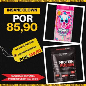 Black Friday Whey Protein Fusion 1Kg refil Venom Labs + Pré treino Insane Clow 350g Demons lab