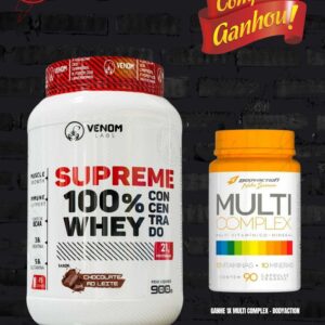 Supreme 100% Whey Concentrado 900g Pote (3g creatina por dose) Venom Labs + ** BRINDE**